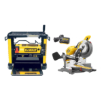 DW733 DeWALT reismusinės obliavimo staklės + DHS780NA 54V skersinio pjovimo staklės su adapteriu elektros lizdui (305 mm)
