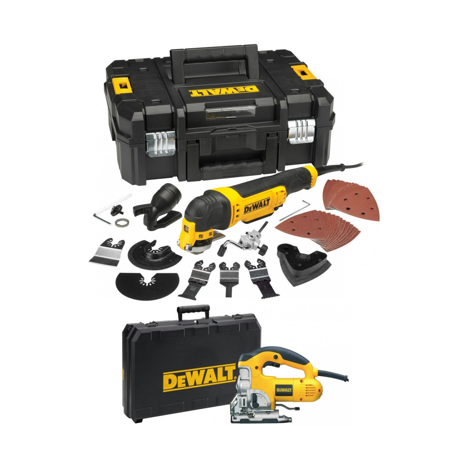 dwe315kt-dewalt-daugiafunkcinis-irankis-dw331k-701w-siaurapjuklis DWE315KT DeWALT daugiafunkcinis įrankis + DW331K 701W siaurapjūklis - Image 1