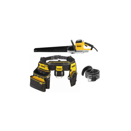 DWE397 DeWALT tuščiavidurių plytų pjūklas 430 mm + DWST1-75661 odinis diržas + DWST1-75552 prijuostė