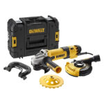DWE4257KT DeWALT 1500W kampinis šlifuoklis su priedais (125 mm)