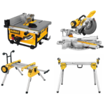 DWE7485 DeWALT išilginio pjovimo staklės + DE7400 stovas + DWS727 skersinio pjovimo staklės + DE7033 stalas