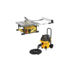 DWE7492 DeWALT išilginio pjovimo staklės + DWV905M DeWALT sauso/šlapio valymo statybinis dulkių siurblys