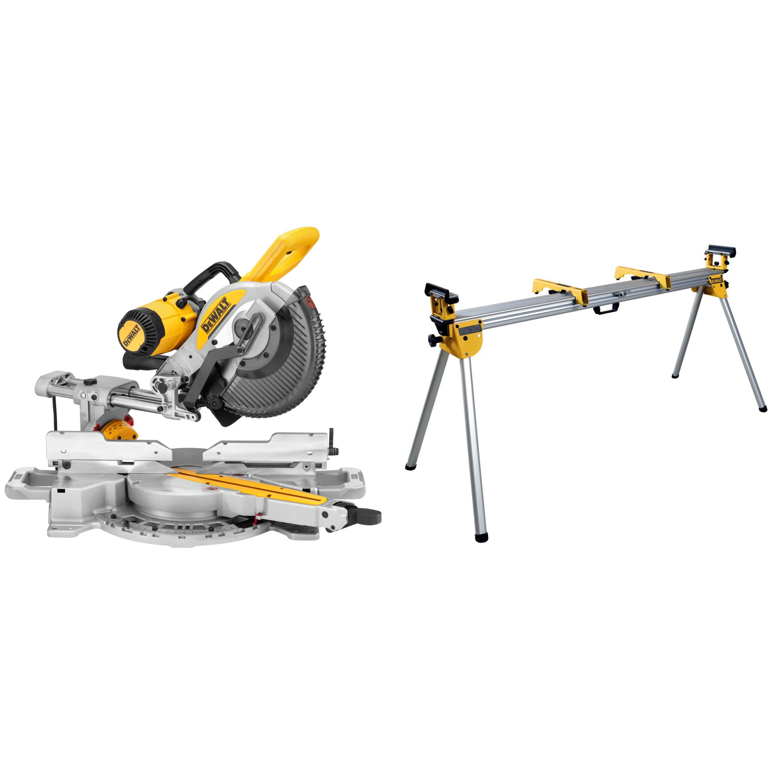 dws727-dewalt-skersinio-pjovimo-stakles-250mm-de7023-pjuklo-stalas DWS727 DeWALT skersinio pjovimo staklės (250mm) + DE7023 pjūklo stalas - Image 1