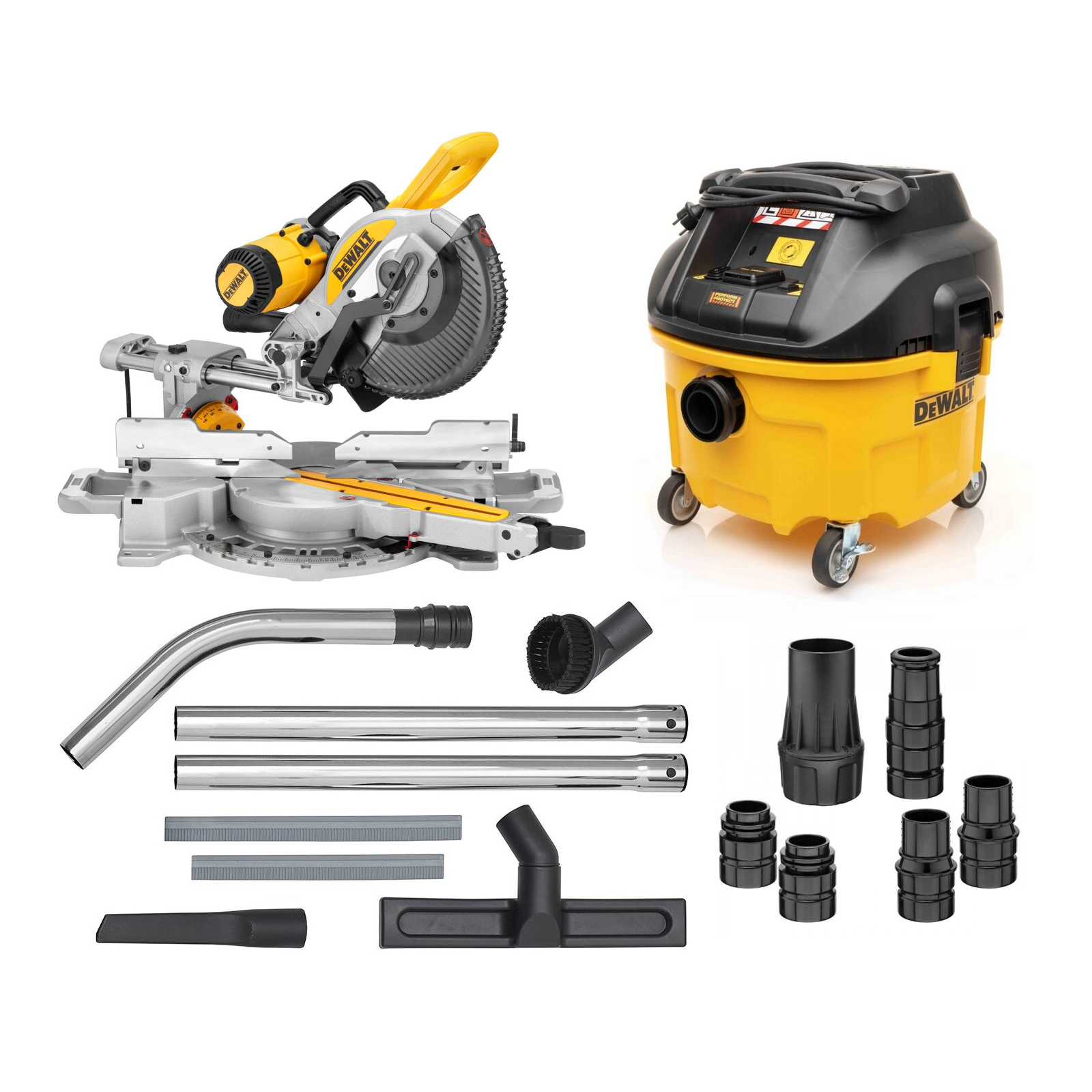 dws727-dewalt-skersinio-pjovimo-stakles-250mm-dwv901l-siurblys-sausamslapiam-siurbimui-priedai DWS727 DeWALT skersinio pjovimo staklės (250mm) + DWV901L siurblys sausam/šlapiam siurbimui + priedai - Image 1