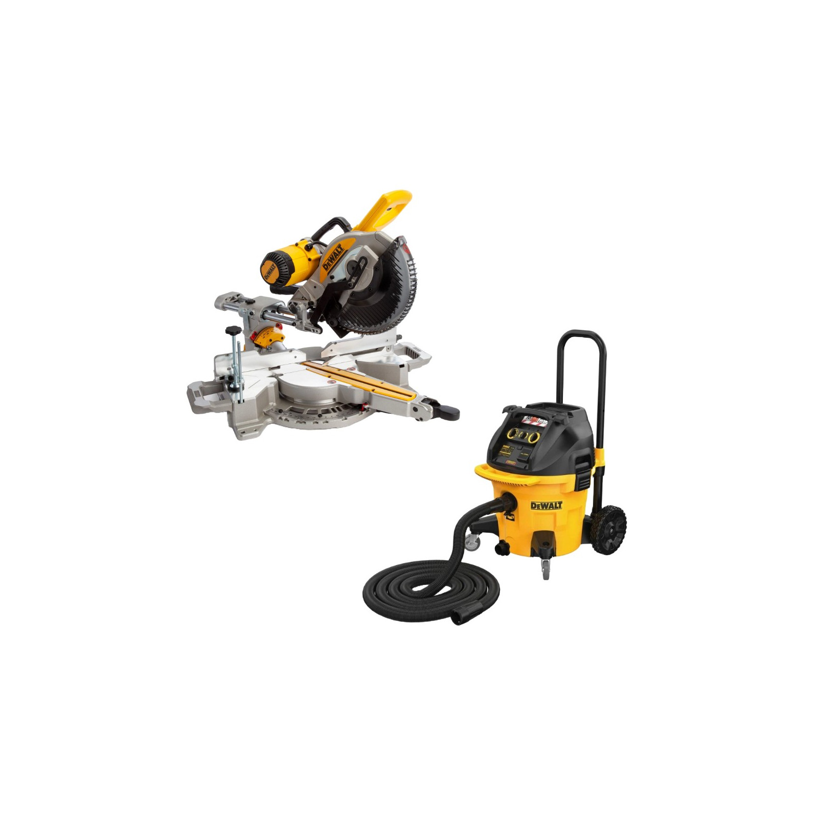 dws727-dewalt-skersinio-pjovimo-stakles-250mm-dwv905m-dewalt-sausoslapio-valymo-statybinis-dulkiu-siurblys DWS727 DeWALT skersinio pjovimo staklės (250mm) + DWV905M DeWALT sauso/šlapio valymo statybinis dulkių siurblys - Image 1