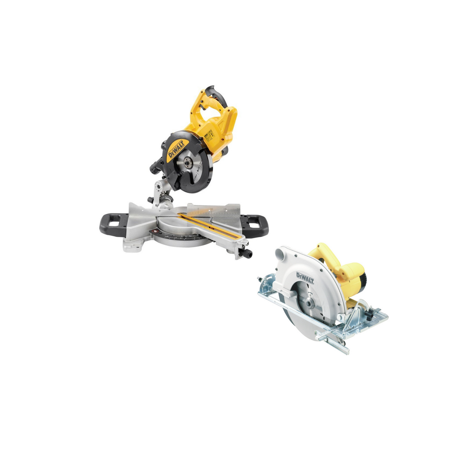 dws773-dewalt-216-mm-skersinio-pjovimo-stakles-1300w-d23700-dewalt-86-mm-diskinis-pjuklas DWS773 DeWALT 216 mm skersinio pjovimo staklės 1300W + D23700 DeWALT 86 mm diskinis pjūklas - Image 1