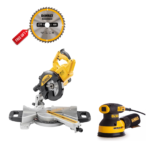 DWS773 DeWALT 216 mm skersinio pjovimo staklės 1300W + DWE6423 ekscentrinis šlifuoklis 280W + DOVANA!