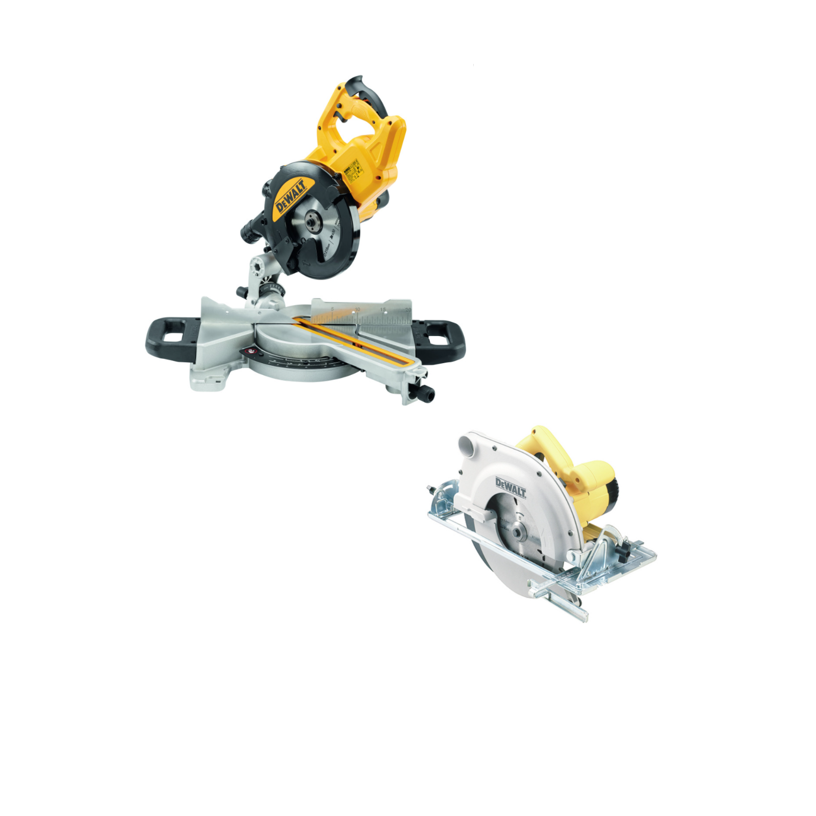 dws774-dewalt-216-mm-skersinio-pjovimo-stakles-1400w-d23700-dewalt-86-mm-diskinis-pjuklas DWS774 DeWALT 216 mm skersinio pjovimo staklės 1400W + D23700 DeWALT 86 mm diskinis pjūklas - Image 1