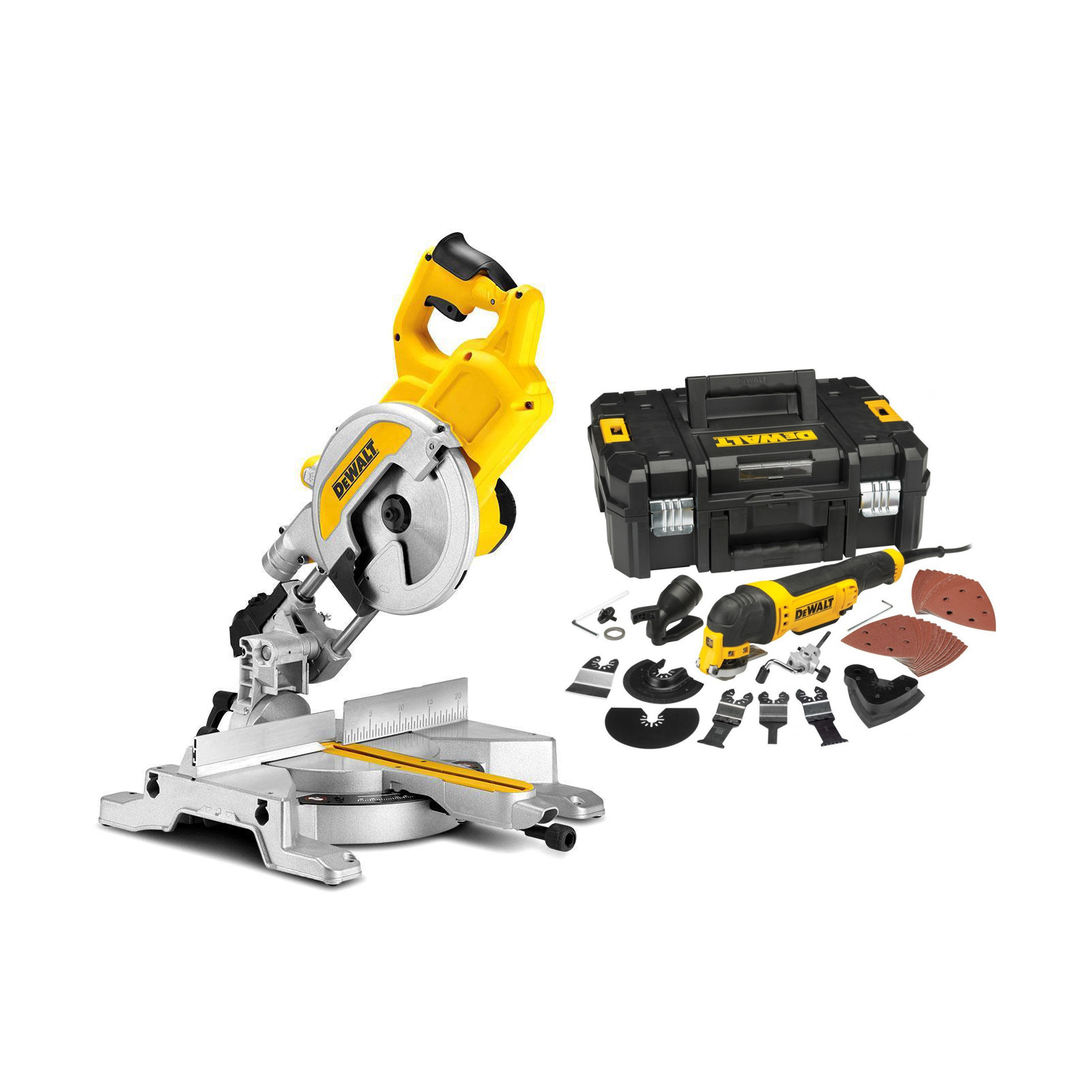 dws777-dewalt-216-mm-skersinio-pjovimo-stakles-dwe315kt-daugiafunkcinis-irankis DWS777 DeWALT 216 mm skersinio pjovimo staklės + DWE315KT daugiafunkcinis įrankis - Image 1
