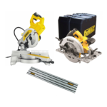 DWS777 DeWALT 216 mm skersinio pjovimo staklės + DWE576K diskinis pjūklas + DWS5022 1.5 m kreipančioji liniuotė