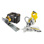 DWS777 DeWALT 216 mm skersinio pjovimo staklės + DWS520KTR 55 mm diskinis pjūklas su 1,5 m liniuote