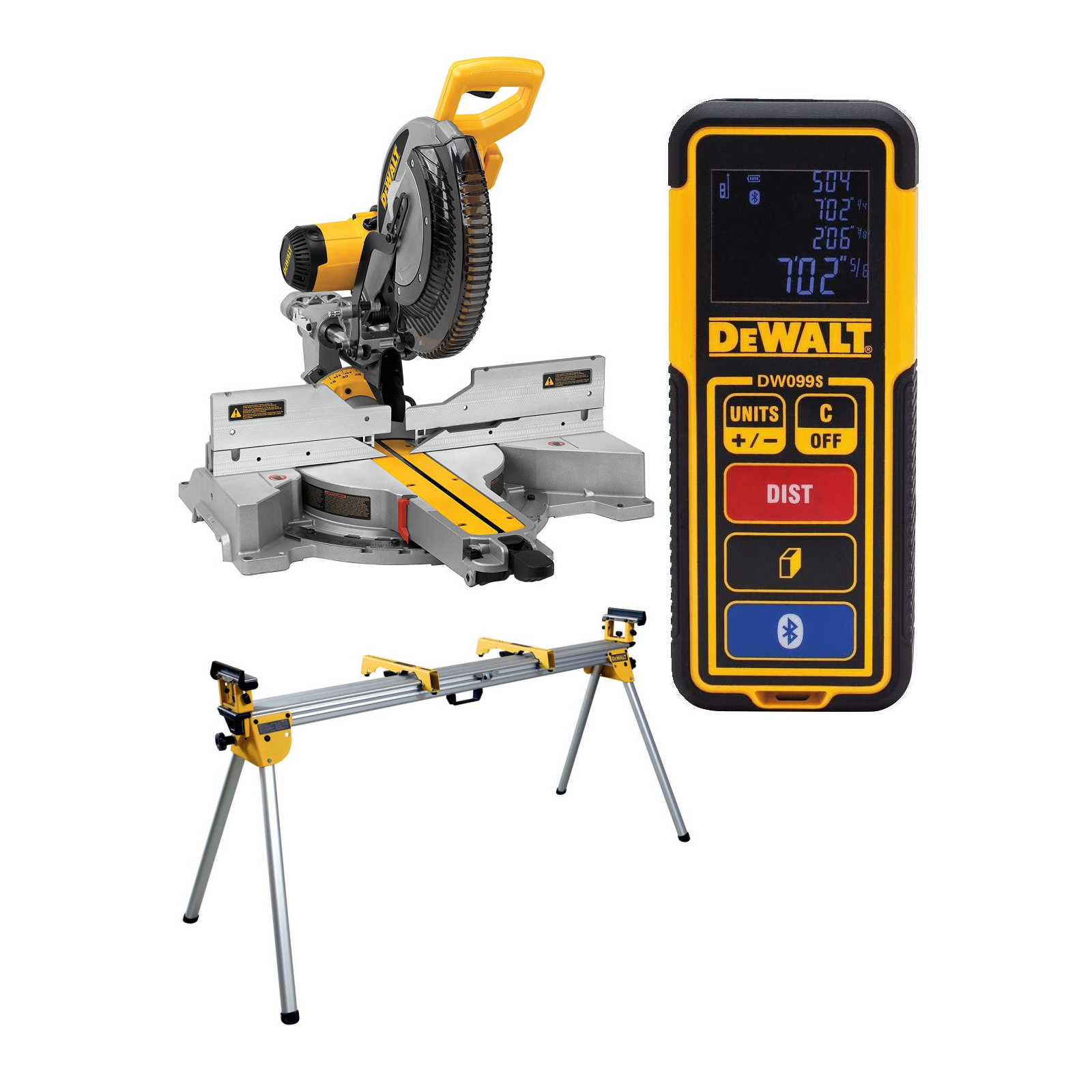dws780xps-dewalt-305-mm-slankus-skersinis-pjuklas-de7023-stalas-dw099s-atstumu-matuoklis DWS780XPS DeWALT 305 mm slankus skersinis pjūklas + DE7023 stalas + DW099S atstumų matuoklis - Image 1