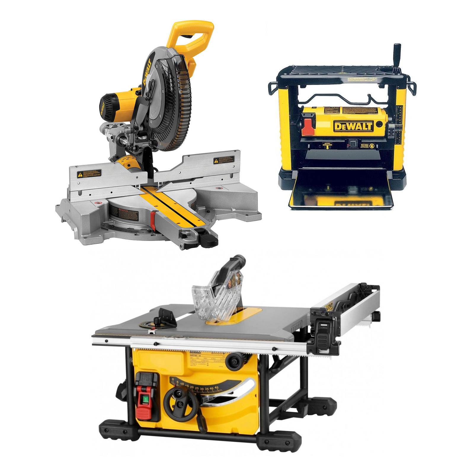 dws780xps-dewalt-305-mm-slankus-skersinis-pjuklas-dwe7485-isilginio-pjovimo-stakles-dw733-reismusines-obliavimo-stakles DWS780XPS DeWALT 305 mm slankus skersinis pjūklas + DWE7485 išilginio pjovimo staklės + DW733 reismusinės obliavimo staklės - Image 1