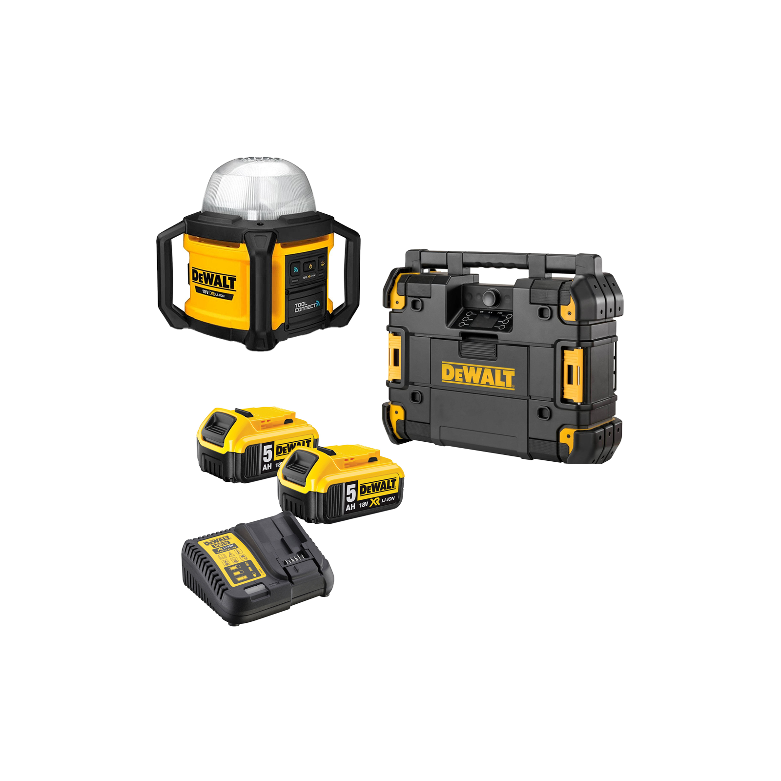 dwst1-81079-dewalt-tstak-radijo-imtuvas-dcl074-dewalt-18v-prozektorius-2x50-ah DWST1-81079 DeWALT TSTAK radijo imtuvas + DCL074 DeWALT 18V prožektorius (2x5.0 Ah) - Image 1