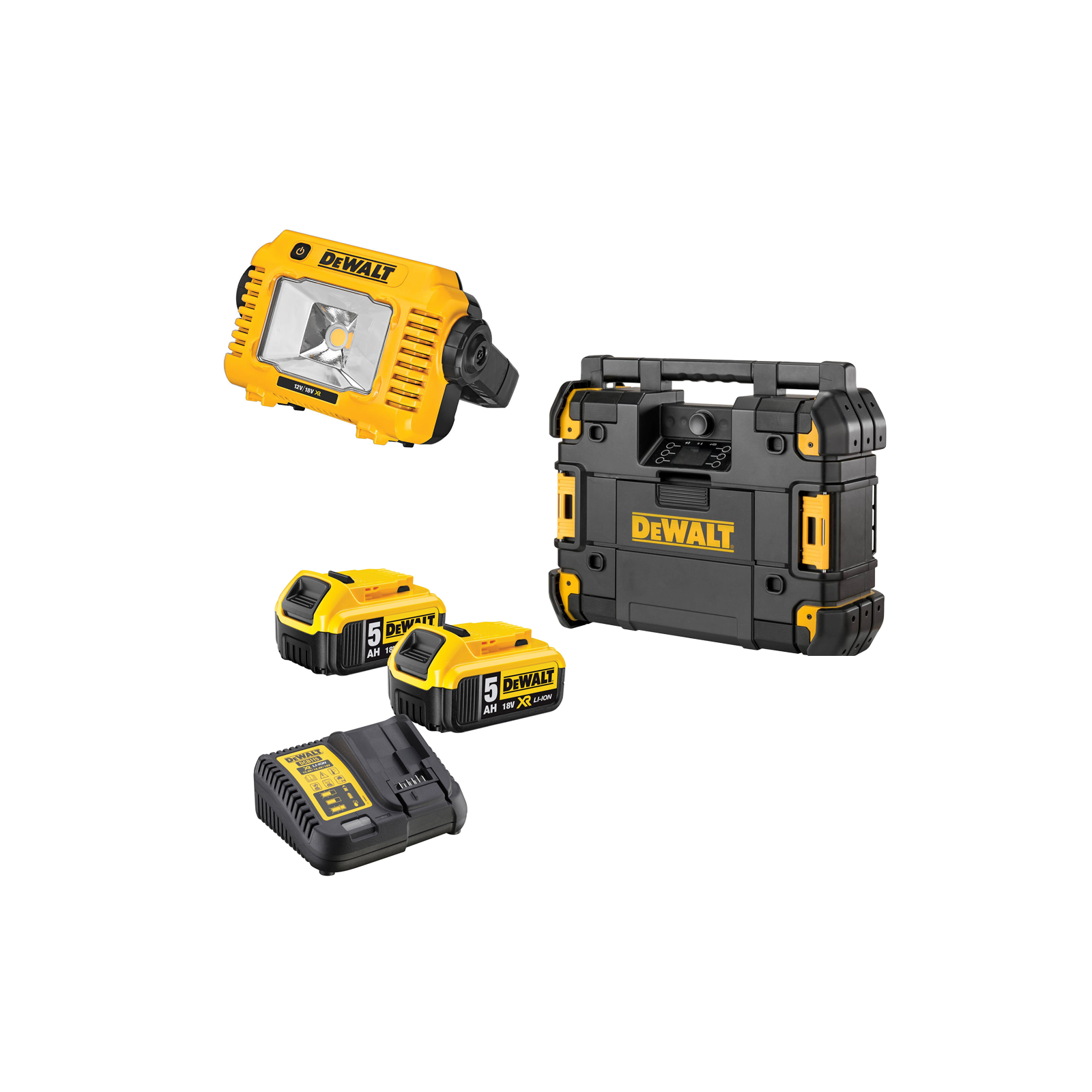 dwst1-81079-dewalt-tstak-radijo-imtuvas-dcl077-dewalt-1218v-prozektorius-2x50-ah DWST1-81079 DeWALT TSTAK radijo imtuvas + DCL077 DeWALT 12/18V prožektorius (2x5.0 Ah) - Image 1