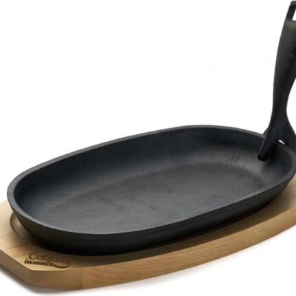 Keptuvė steikams su medine baze ketaus 24x14cm HR-YT-995 HEINNER