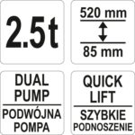 Žemo profilio hidraulinis domkratas su dviguba pompa 85-520mm 2.5T - Image 5